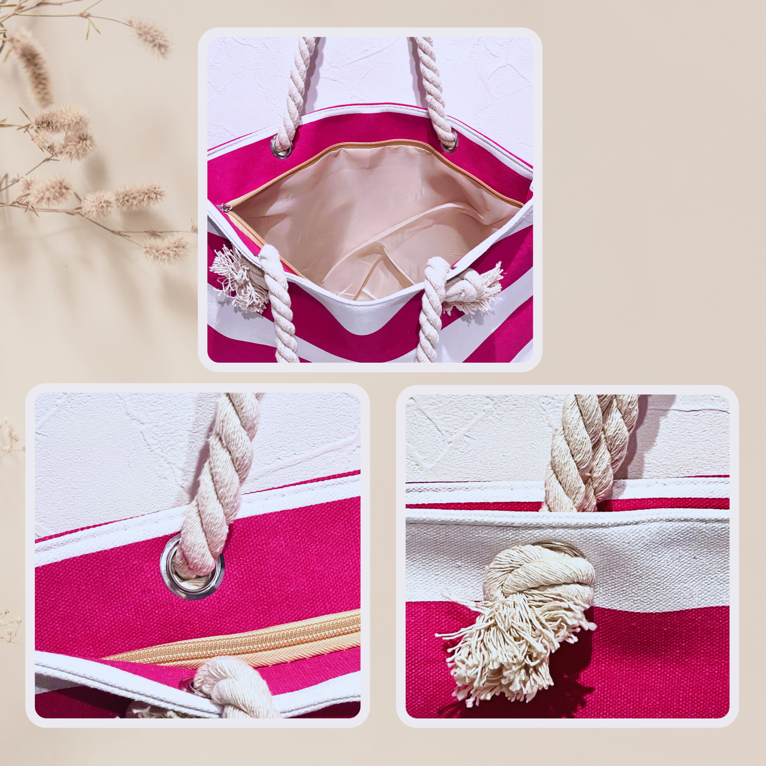 Personalized Zipper Tote Bag with Pearl & Heart Charms