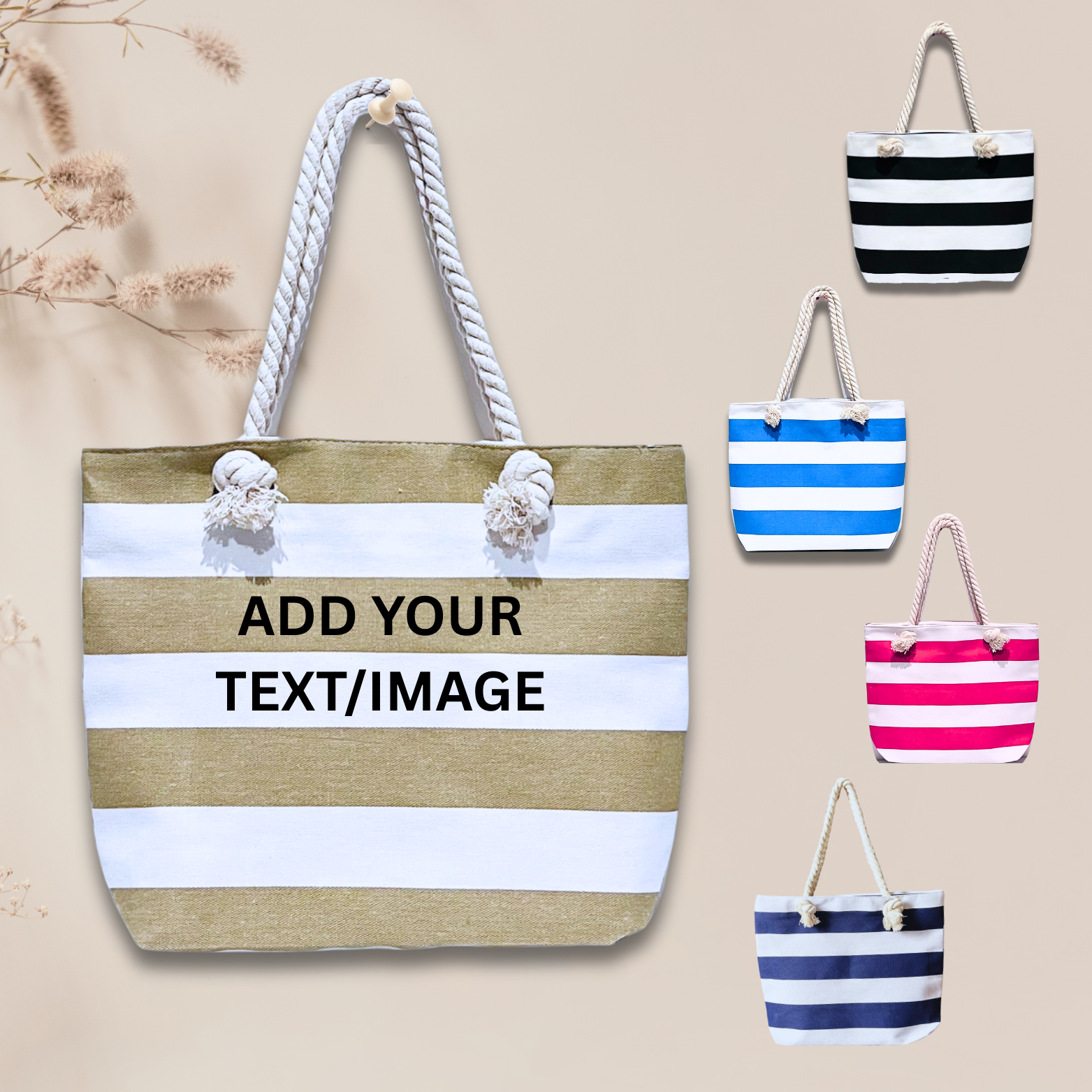 Personalized Zipper Tote Bag with Pearl & Heart Charms