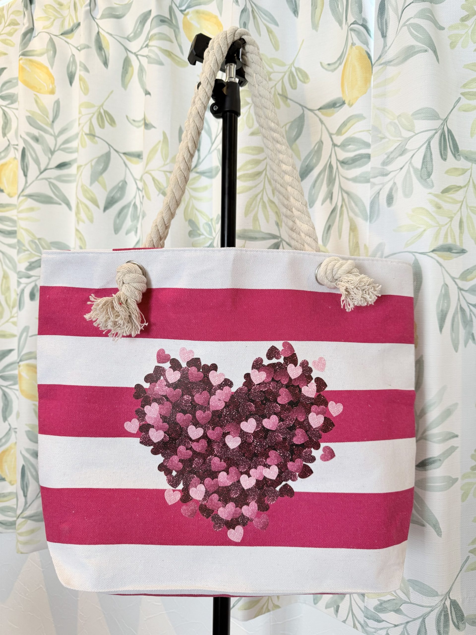 Personalized Zipper Tote Bag with Pearl & Heart Charms