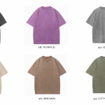 Oversized T-shirt color guide: black, purple, grey, sand, brown and city green