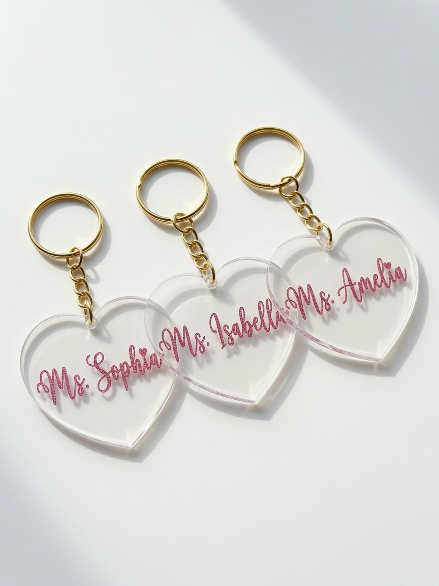 Personalized heart-shaped acrylic keychains with names