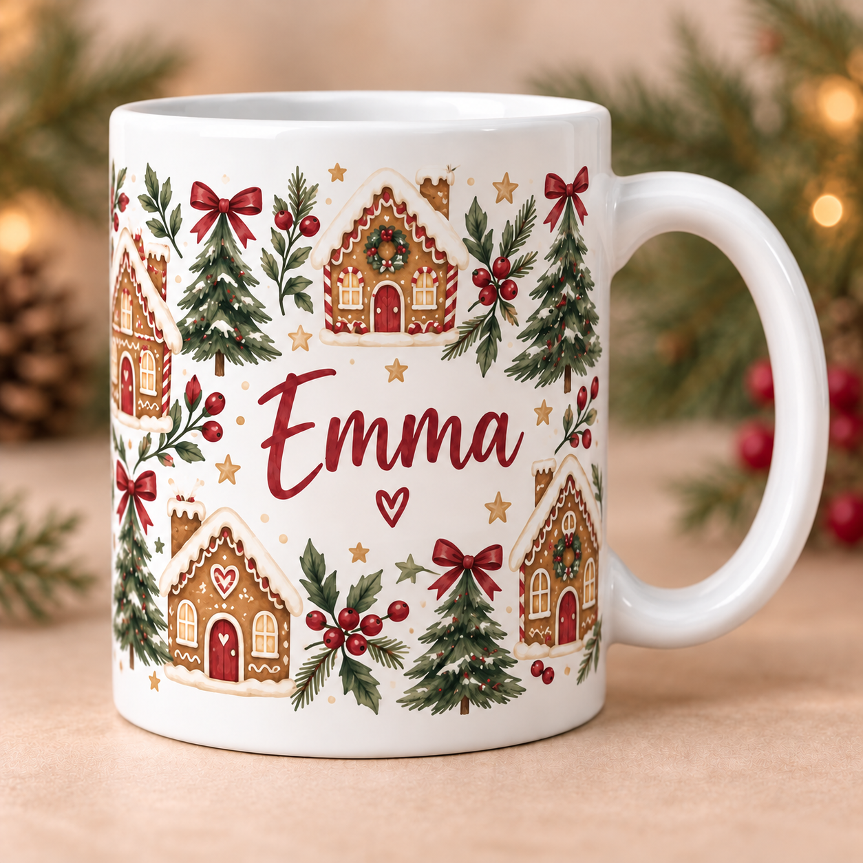 Christmas Gingerbread Ceramic Mug · 11 oz — front view