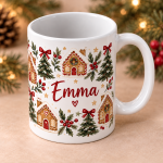 Christmas Gingerbread Ceramic Mug · 11 oz — angled view