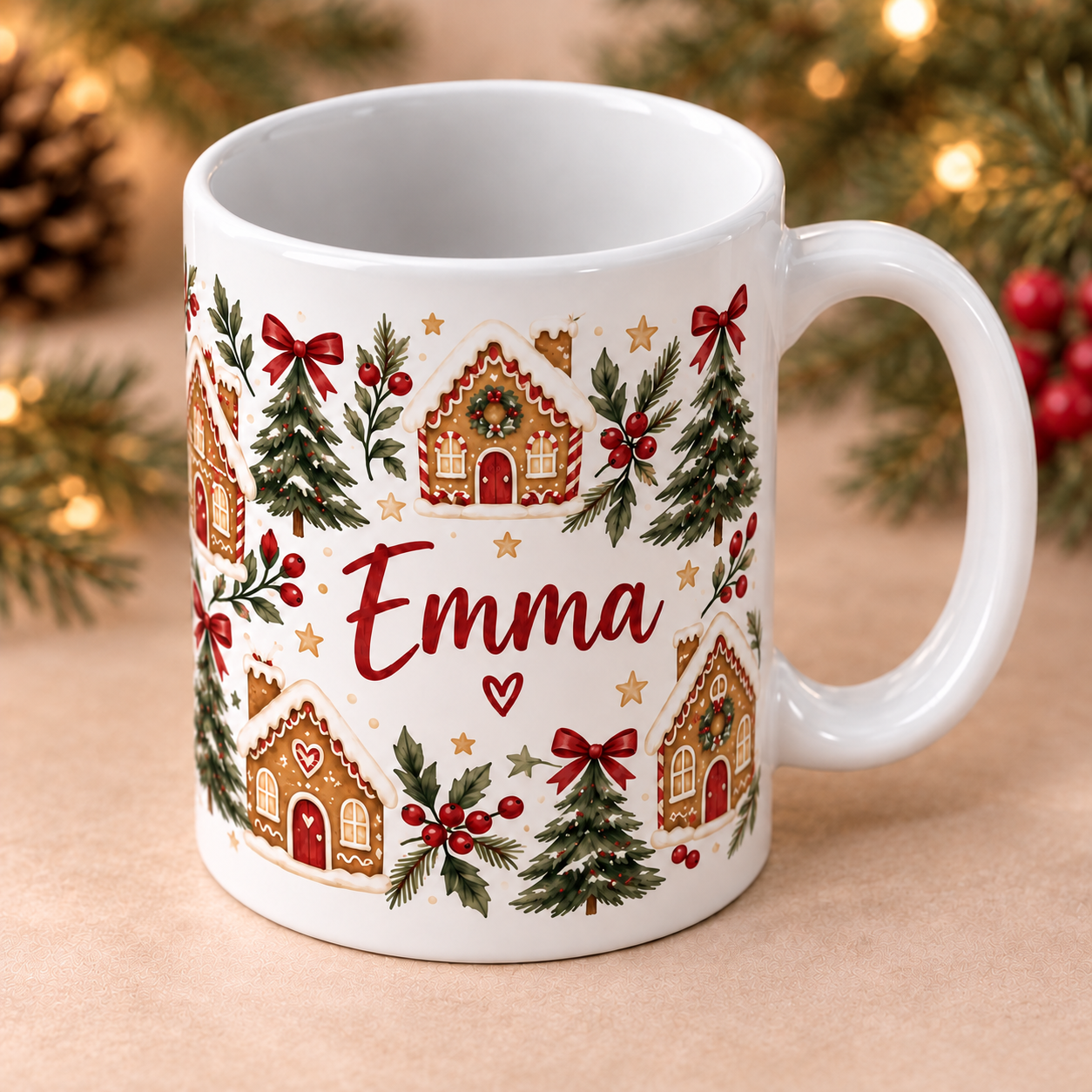 Christmas Gingerbread Ceramic Mug · 11 oz — angled view