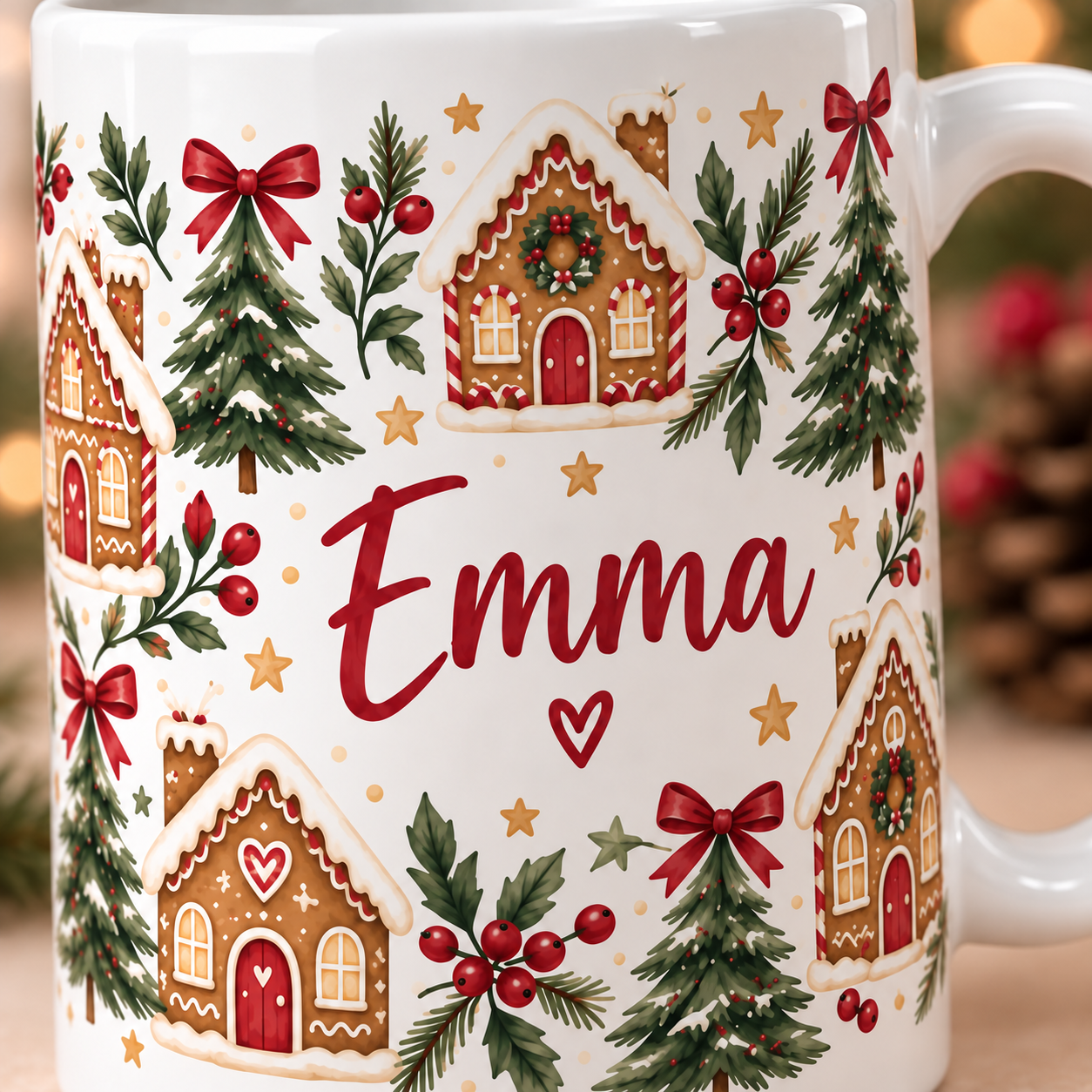 Christmas Gingerbread Ceramic Mug · 11 oz — detail view