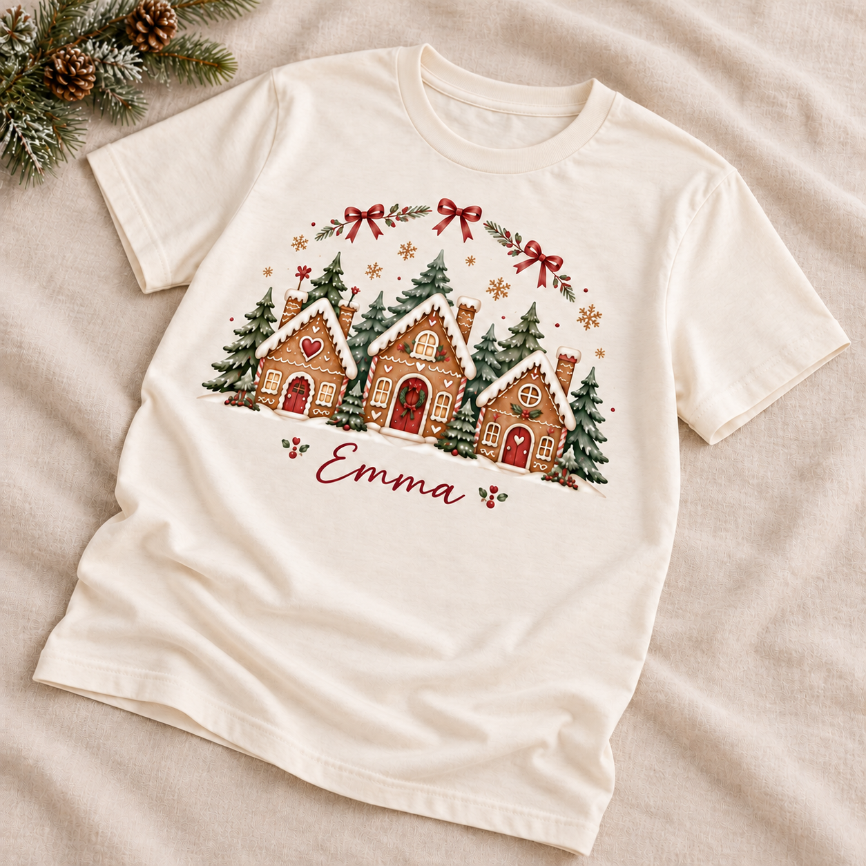 Personalized Christmas Gingerbread T-Shirt — angled view