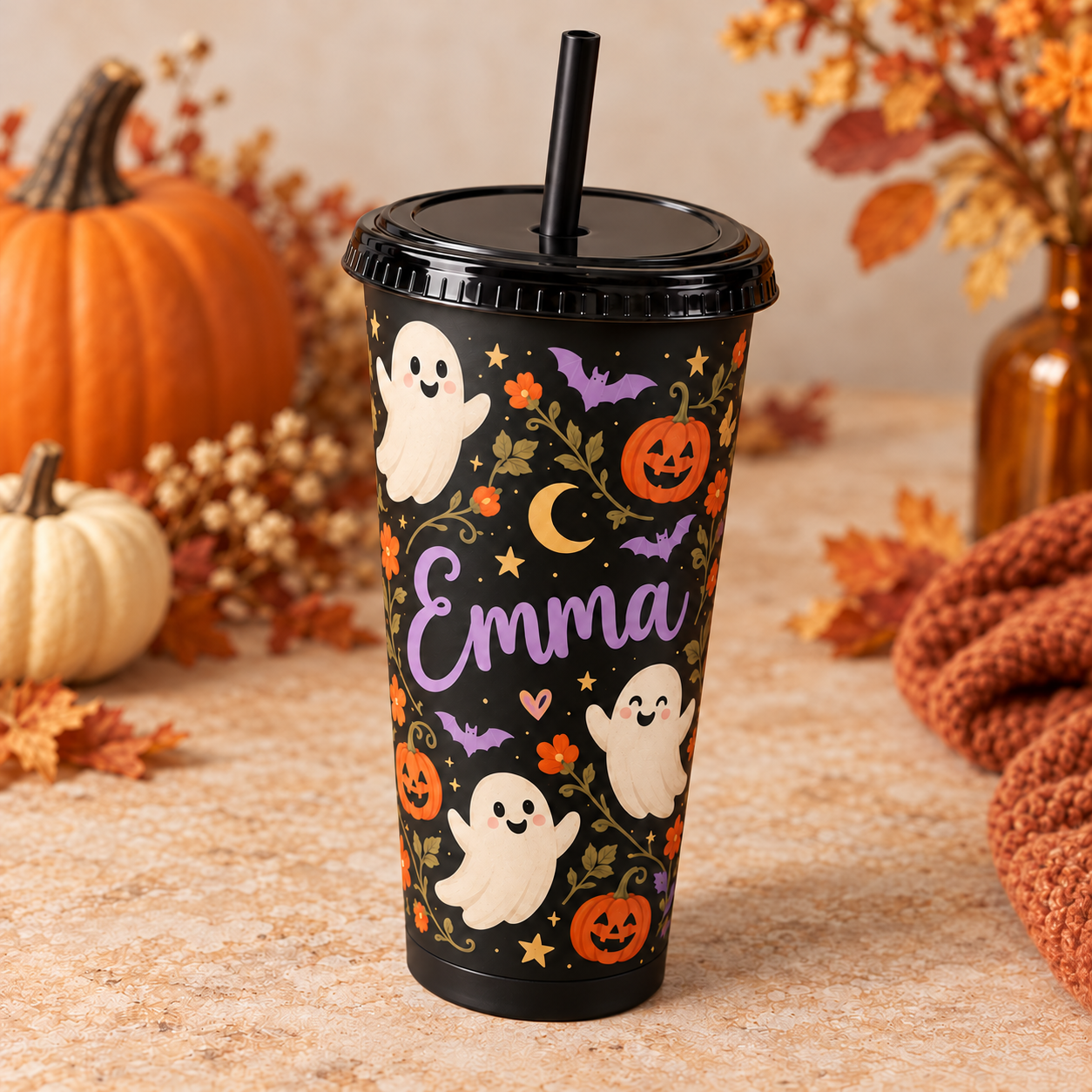 Halloween Full-Wrap Plastic Cup · 700 ml — angled view
