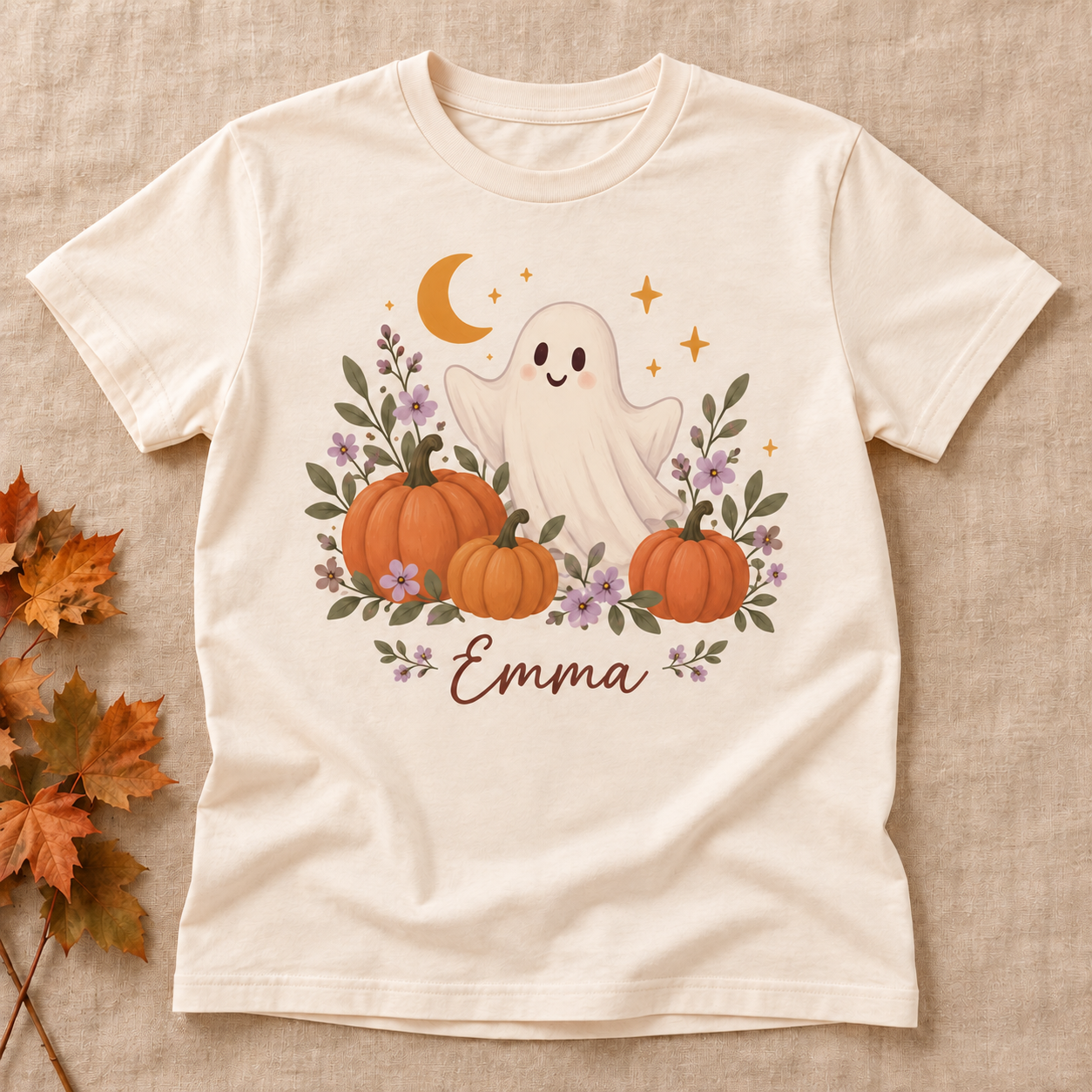 Personalized Halloween Ghost & Pumpkin T-Shirt — front view