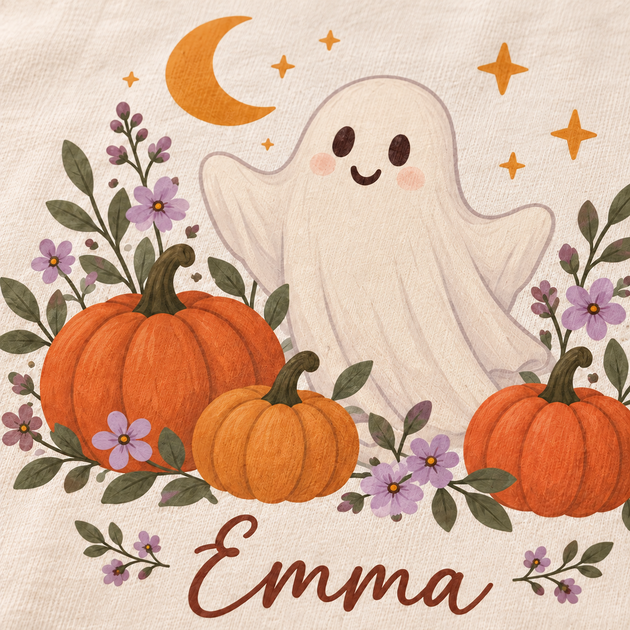 Personalized Halloween Ghost & Pumpkin T-Shirt — detail view