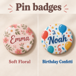 Custom 58 mm Pin Badge | Names, Photos & Logos — personalized design and product detail