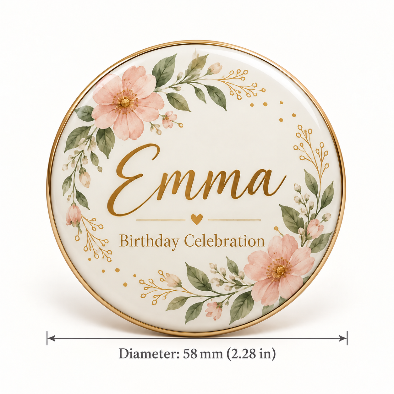 Custom 58 mm Pin Badge | Names, Photos & Logos — personalized design and product detail