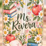 Personalized Teacher Books & Blooms Glass Mug · 550 ml — detail view