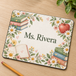 Personalized Teacher Books & Blooms Mousepad — front view