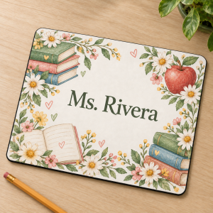 Personalized Teacher Books & Blooms Mousepad — front view