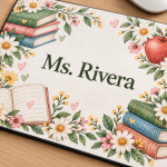 Personalized Teacher Books & Blooms Mousepad — detail view