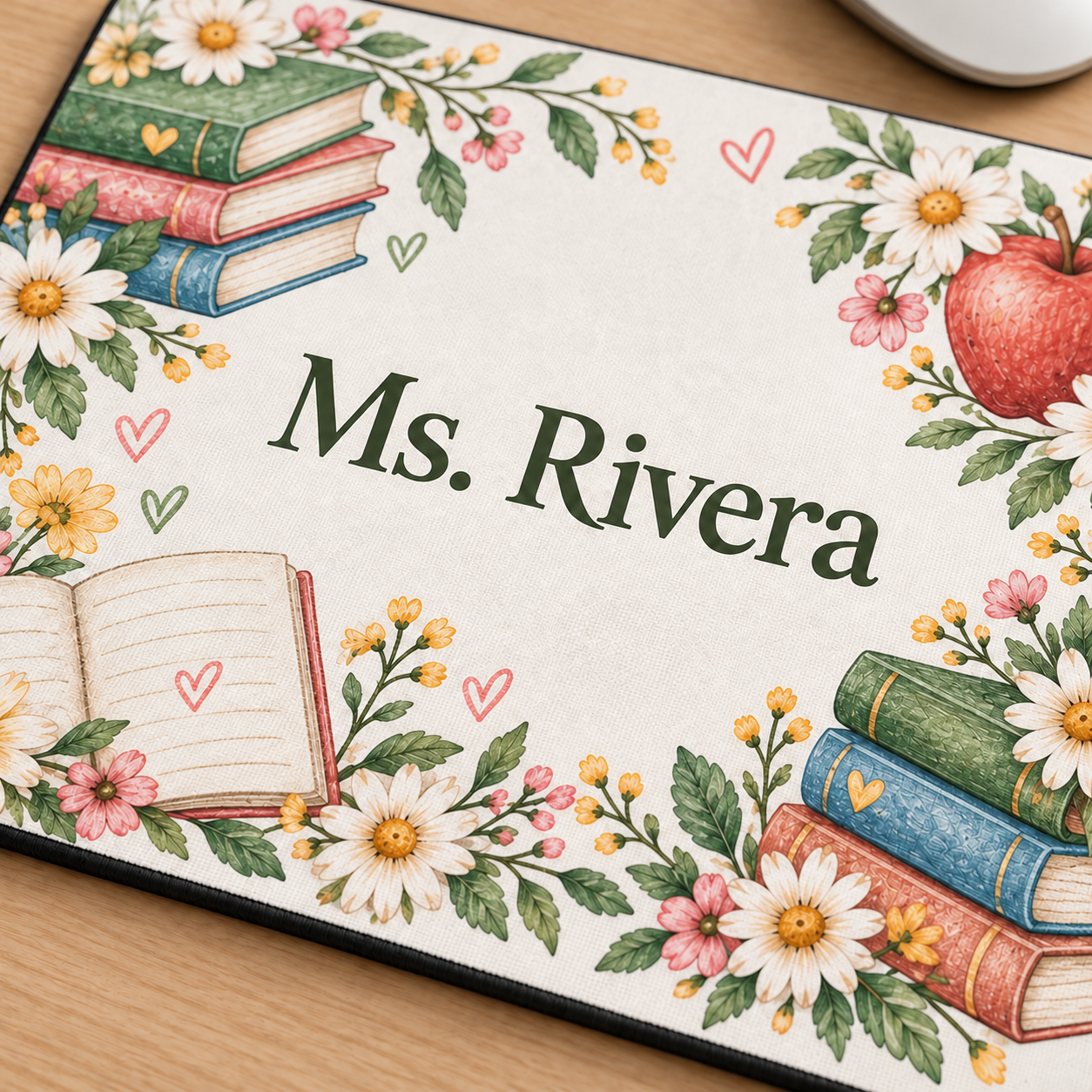 Personalized Teacher Books & Blooms Mousepad — detail view