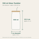 550 ml glass mug size reference: 15.5 cm height and 7 cm diameter
