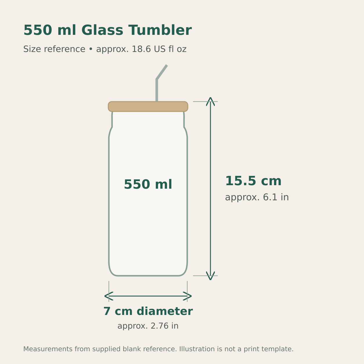 550 ml glass mug size reference: 15.5 cm height and 7 cm diameter